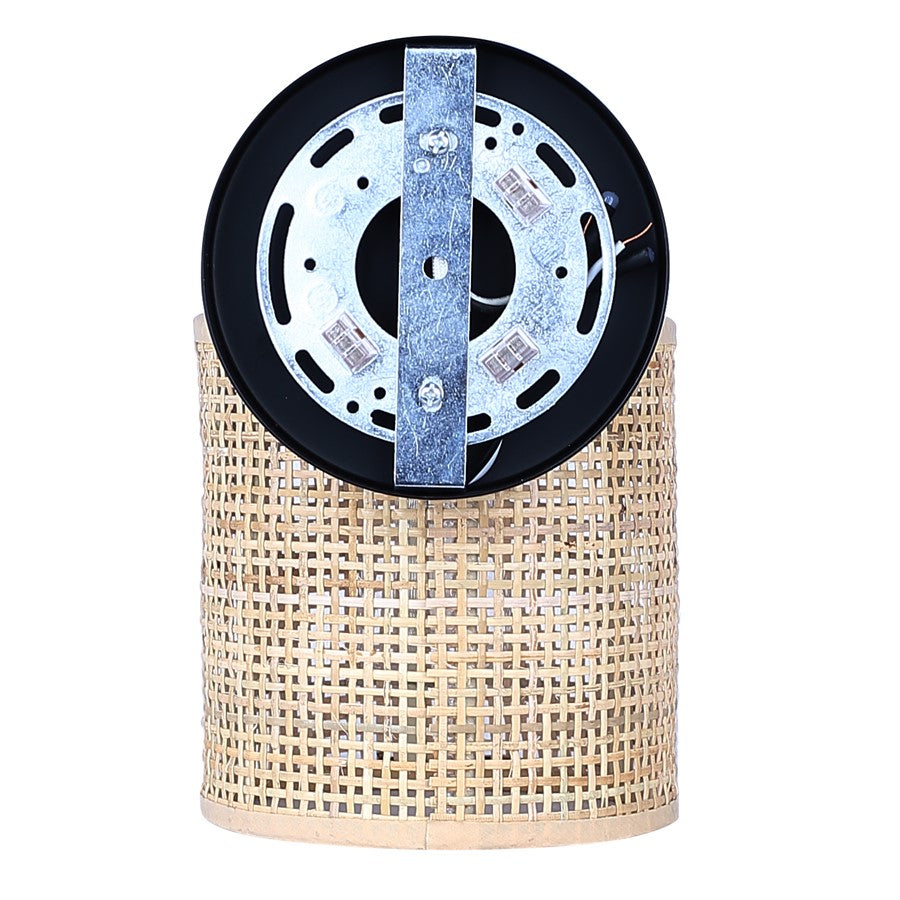 Canarm Meadow 7.5in 1-Light Vanity Light | Boho Matte Black Steel and Rattan | Bathroom & Powder Room | 7.5 x 6 x 9 in | Model IVL1206A01BK