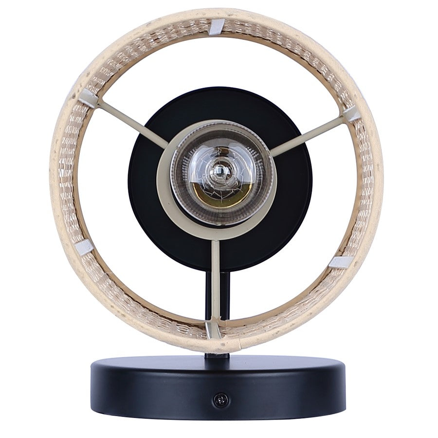 Canarm Meadow 7.5in 1-Light Vanity Light | Boho Matte Black Steel and Rattan | Bathroom & Powder Room | 7.5 x 6 x 9 in | Model IVL1206A01BK