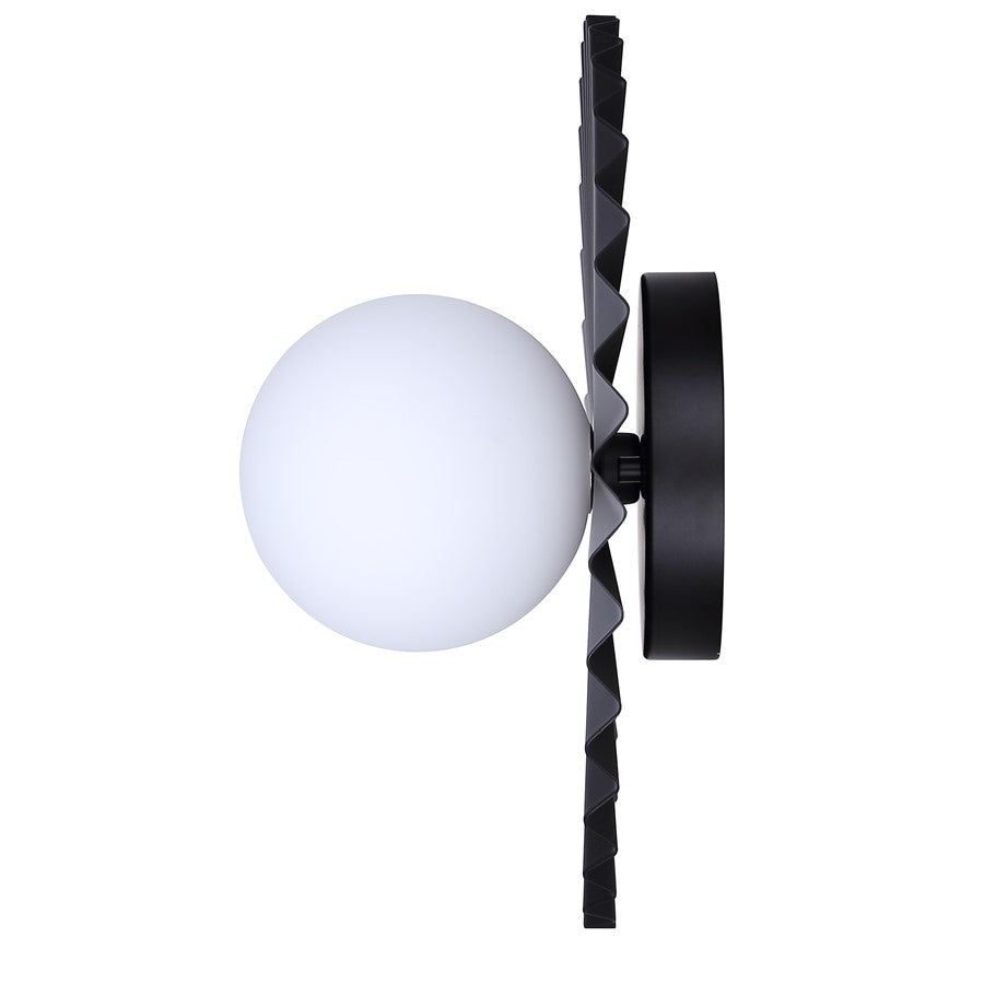 Canarm Payton 12in 1-Light Vanity Light | Matte Black and Opal Glass | Bathroom Vanity & Wall Sconce | 12 x 6.75 x 12 in | Model IVL1210A01BK9