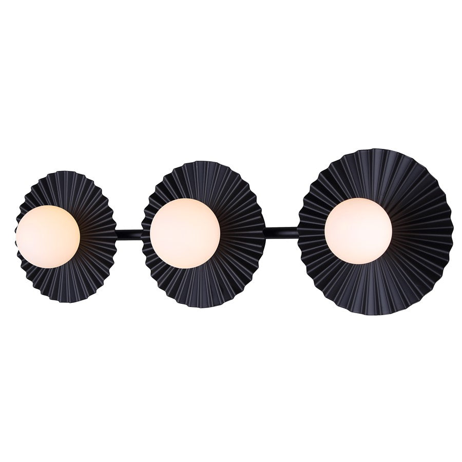 Canarm Payton 28.5in 3-Light Vanity Light | Matte Black and Opal Glass | Bathroom Vanity & Grooming | 28.5 x 6.75 x 8.12 in | Model IVL1210A03BK9