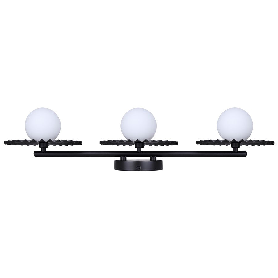 Canarm Payton 28.5in 3-Light Vanity Light | Matte Black and Opal Glass | Bathroom Vanity & Grooming | 28.5 x 6.75 x 8.12 in | Model IVL1210A03BK9