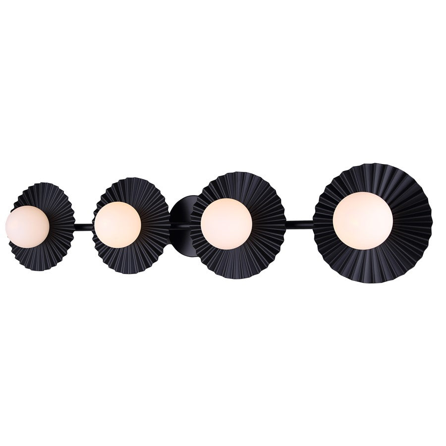 Canarm Payton 38.75in 4-Light Vanity Light | Matte Black and Opal Glass | Bathroom Vanity & Grooming | 38.75 x 6.75 x 8.12 in | Model IVL1210A04BK9