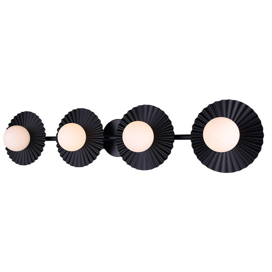 Canarm Payton 38.75in 4-Light Vanity Light | Matte Black and Opal Glass | Bathroom Vanity & Grooming | 38.75 x 6.75 x 8.12 in | Model IVL1210A04BK9