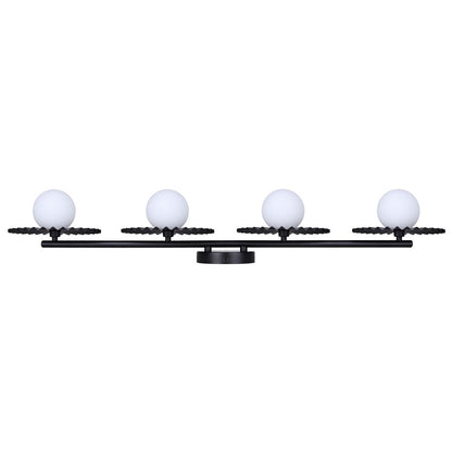Canarm Payton 38.75in 4-Light Vanity Light | Matte Black and Opal Glass | Bathroom Vanity & Grooming | 38.75 x 6.75 x 8.12 in | Model IVL1210A04BK9
