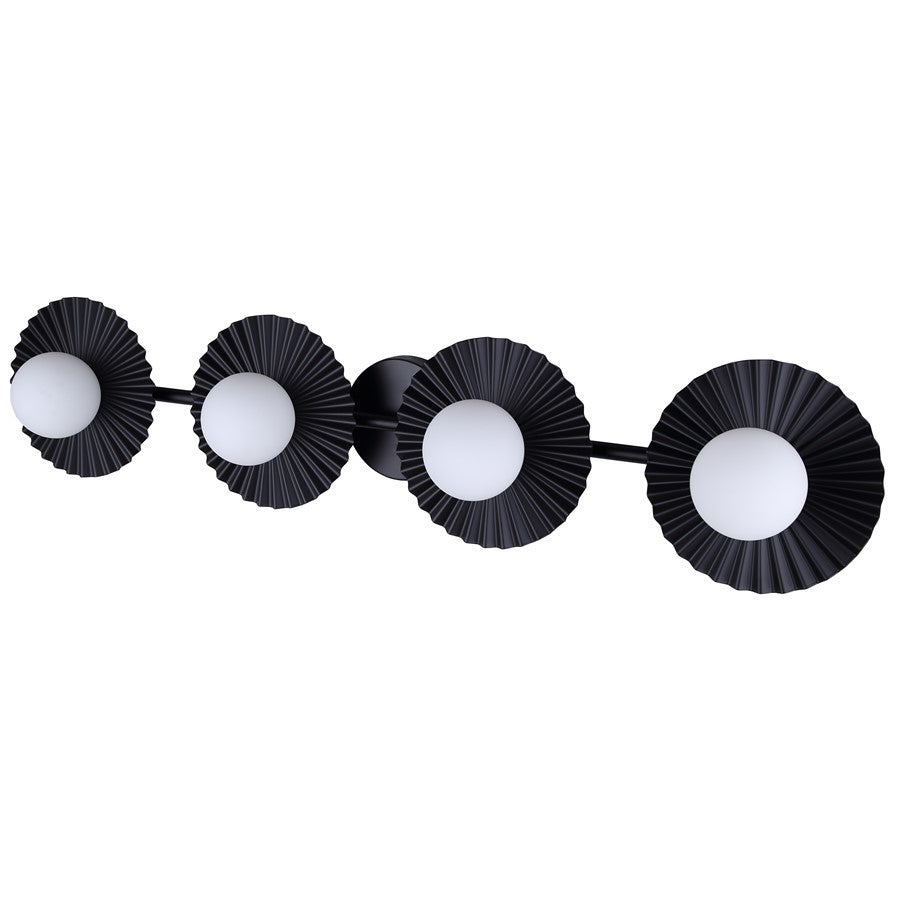 Canarm Payton 38.75in 4-Light Vanity Light | Matte Black and Opal Glass | Bathroom Vanity & Grooming | 38.75 x 6.75 x 8.12 in | Model IVL1210A04BK9