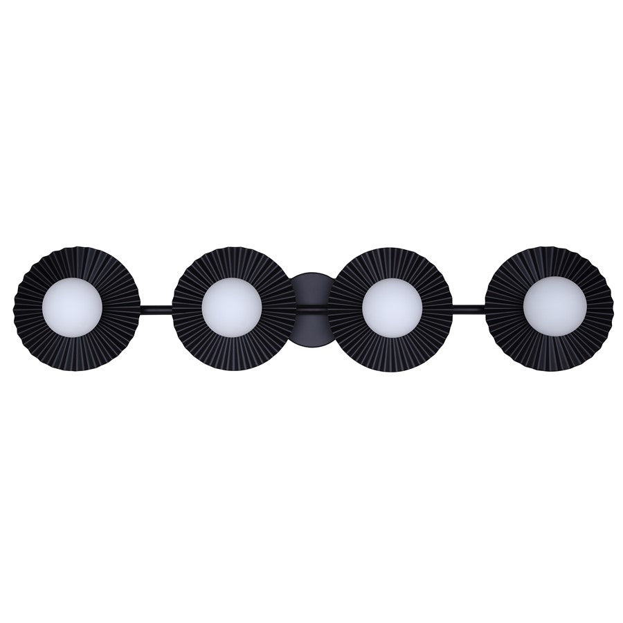 Canarm Payton 38.75in 4-Light Vanity Light | Matte Black and Opal Glass | Bathroom Vanity & Grooming | 38.75 x 6.75 x 8.12 in | Model IVL1210A04BK9