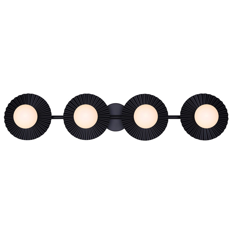Canarm Payton 38.75in 4-Light Vanity Light | Matte Black and Opal Glass | Bathroom Vanity & Grooming | 38.75 x 6.75 x 8.12 in | Model IVL1210A04BK9