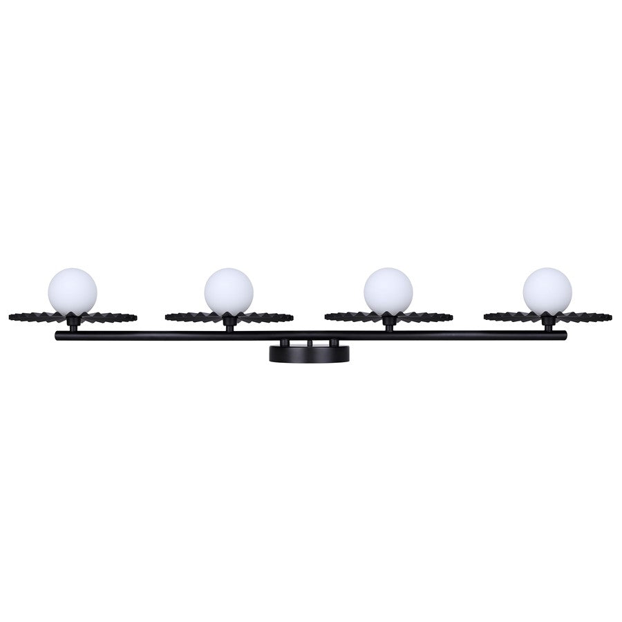 Canarm Payton 38.75in 4-Light Vanity Light | Matte Black and Opal Glass | Bathroom Vanity & Grooming | 38.75 x 6.75 x 8.12 in | Model IVL1210A04BK9
