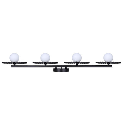 Canarm Payton 38.75in 4-Light Vanity Light | Matte Black and Opal Glass | Bathroom Vanity & Grooming | 38.75 x 6.75 x 8.12 in | Model IVL1210A04BK9
