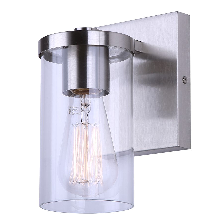 Canarm Britton 4.75in 1-Light Vanity Light | Brushed Nickel and Clear Glass | Bathroom & Hallway | 4.75 x 6.12 x 8.62 in | Model IVL1234A01BN