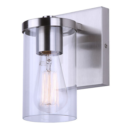 Canarm Britton 4.75in 1-Light Vanity Light | Brushed Nickel and Clear Glass | Bathroom & Hallway | 4.75 x 6.12 x 8.62 in | Model IVL1234A01BN