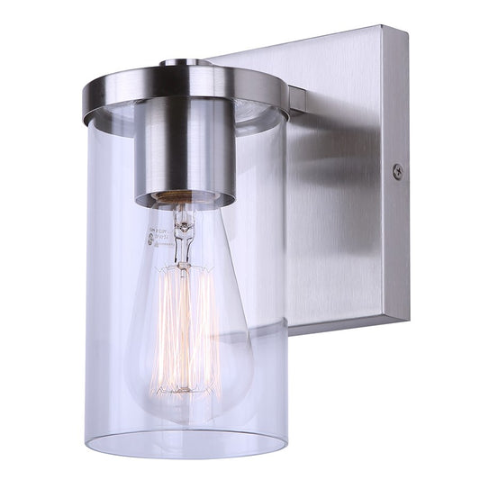 Canarm Britton 4.75in 1-Light Vanity Light | Brushed Nickel and Clear Glass | Bathroom & Hallway | 4.75 x 6.12 x 8.62 in | Model IVL1234A01BN