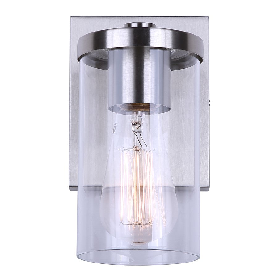Canarm Britton 4.75in 1-Light Vanity Light | Brushed Nickel and Clear Glass | Bathroom & Hallway | 4.75 x 6.12 x 8.62 in | Model IVL1234A01BN