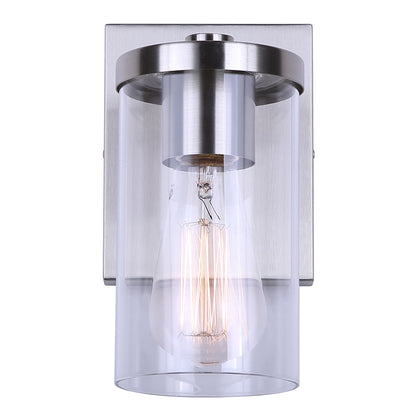 Canarm Britton 4.75in 1-Light Vanity Light | Brushed Nickel and Clear Glass | Bathroom & Hallway | 4.75 x 6.12 x 8.62 in | Model IVL1234A01BN