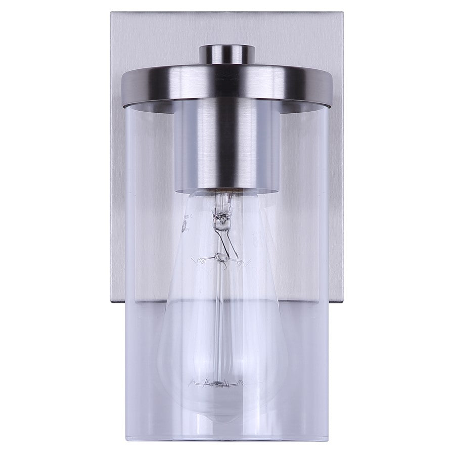 Canarm Britton 4.75in 1-Light Vanity Light | Brushed Nickel and Clear Glass | Bathroom & Hallway | 4.75 x 6.12 x 8.62 in | Model IVL1234A01BN