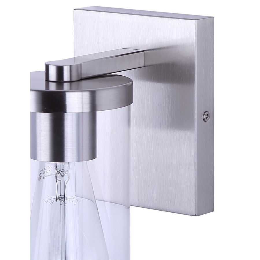 Canarm Britton 4.75in 1-Light Vanity Light | Brushed Nickel and Clear Glass | Bathroom & Hallway | 4.75 x 6.12 x 8.62 in | Model IVL1234A01BN