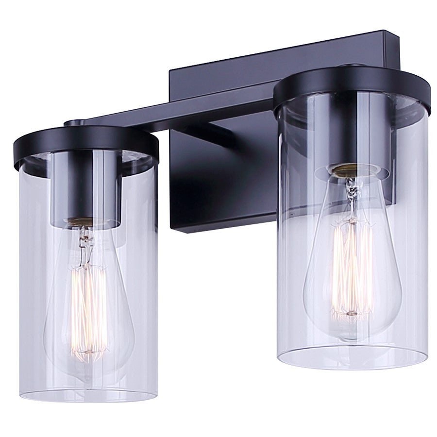 Canarm Britton 12.5in 2-Light Vanity Light | Matte Black and Clear Glass | Bathroom & Powder Room | 12.5 x 6 x 9.62 in | Model IVL1234A02BK