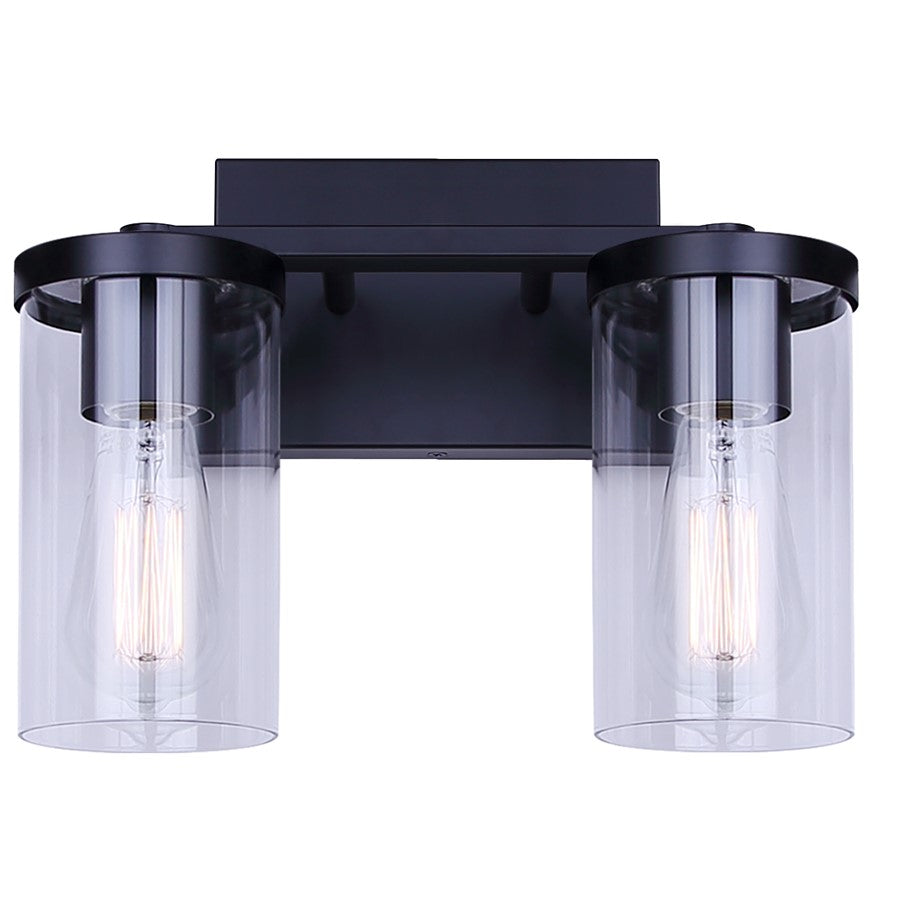 Canarm Britton 12.5in 2-Light Vanity Light | Matte Black and Clear Glass | Bathroom & Powder Room | 12.5 x 6 x 9.62 in | Model IVL1234A02BK