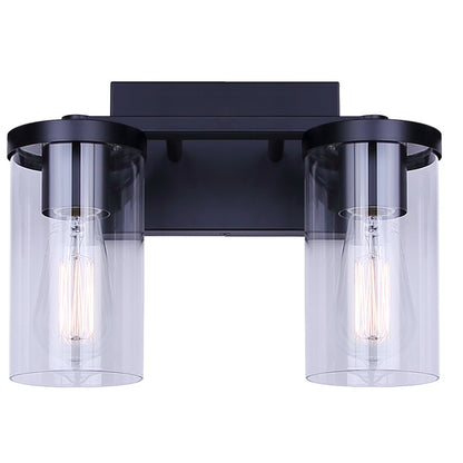 Canarm Britton 12.5in 2-Light Vanity Light | Matte Black and Clear Glass | Bathroom & Powder Room | 12.5 x 6 x 9.62 in | Model IVL1234A02BK