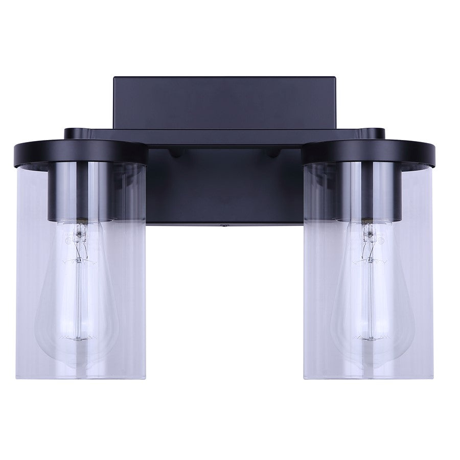 Canarm Britton 12.5in 2-Light Vanity Light | Matte Black and Clear Glass | Bathroom & Powder Room | 12.5 x 6 x 9.62 in | Model IVL1234A02BK