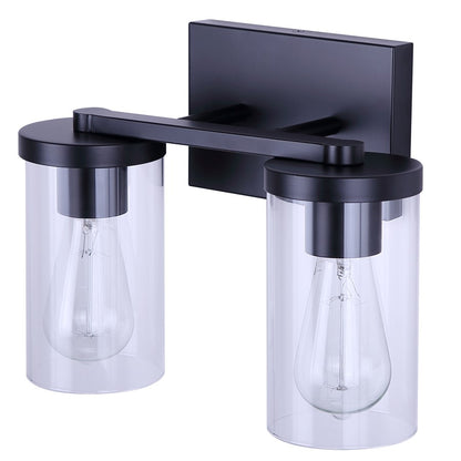 Canarm Britton 12.5in 2-Light Vanity Light | Matte Black and Clear Glass | Bathroom & Powder Room | 12.5 x 6 x 9.62 in | Model IVL1234A02BK