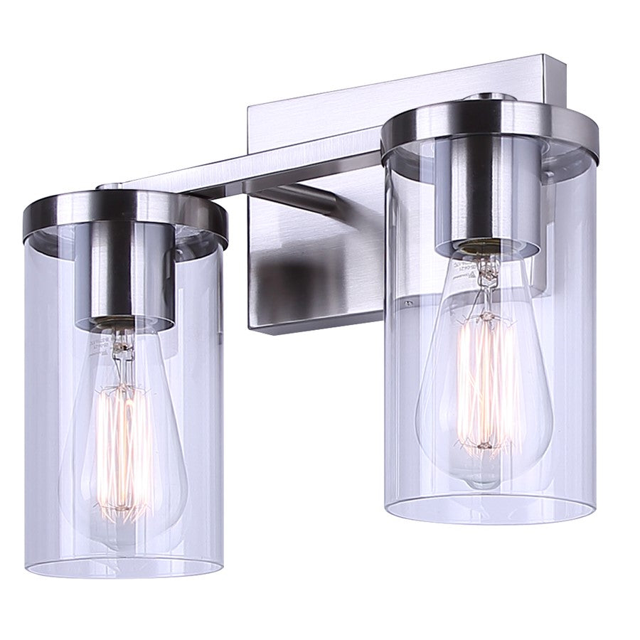 Canarm Britton 12.5in 2-Light Vanity Light | Brushed Nickel and Clear Glass | Bathroom & Powder Room | 12.5 x 6 x 9.62 in | Model IVL1234A02BN