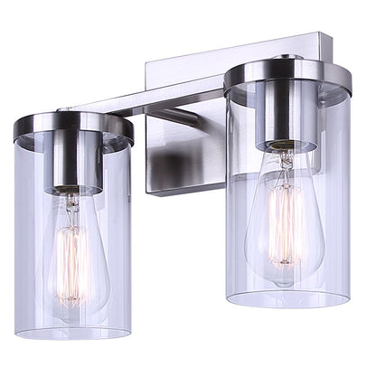 Canarm Britton 12.5in 2-Light Vanity Light | Brushed Nickel and Clear Glass | Bathroom & Powder Room | 12.5 x 6 x 9.62 in | Model IVL1234A02BN