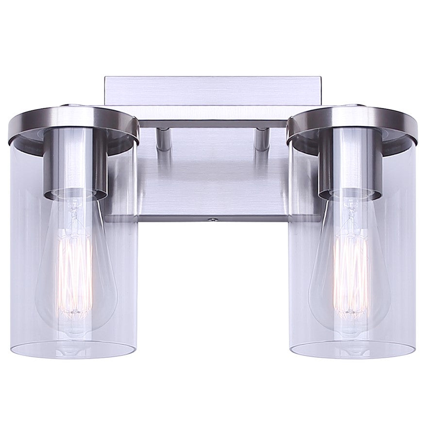 Canarm Britton 12.5in 2-Light Vanity Light | Brushed Nickel and Clear Glass | Bathroom & Powder Room | 12.5 x 6 x 9.62 in | Model IVL1234A02BN