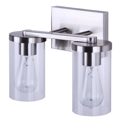 Canarm Britton 12.5in 2-Light Vanity Light | Brushed Nickel and Clear Glass | Bathroom & Powder Room | 12.5 x 6 x 9.62 in | Model IVL1234A02BN