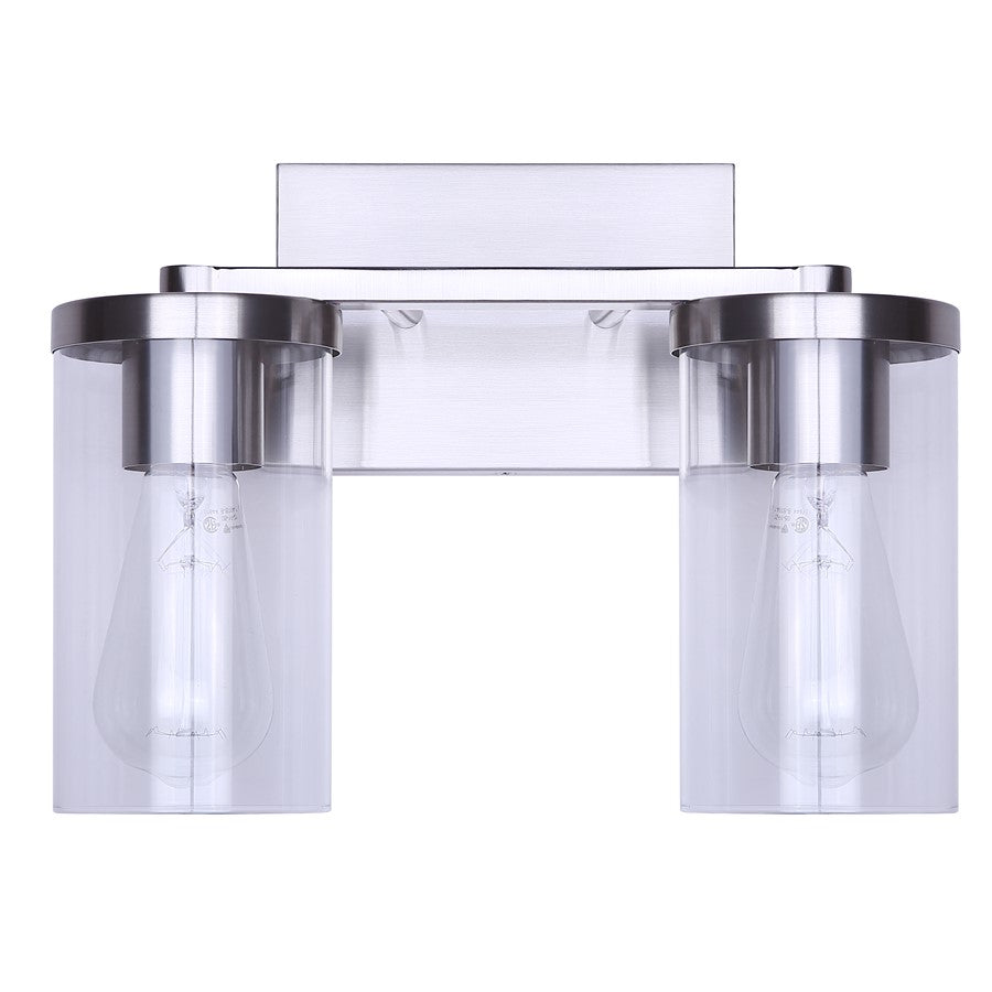 Canarm Britton 12.5in 2-Light Vanity Light | Brushed Nickel and Clear Glass | Bathroom & Powder Room | 12.5 x 6 x 9.62 in | Model IVL1234A02BN