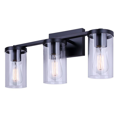 Canarm Britton 21in 3-Light Vanity Light | Industrial Matte Black and Clear Glass | Bathroom & Powder Room | 21 x 6 x 9.625 in | Model IVL1234A03BK