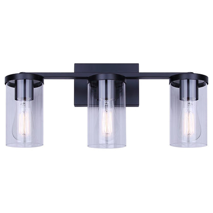 Canarm Britton 21in 3-Light Vanity Light | Industrial Matte Black and Clear Glass | Bathroom & Powder Room | 21 x 6 x 9.625 in | Model IVL1234A03BK