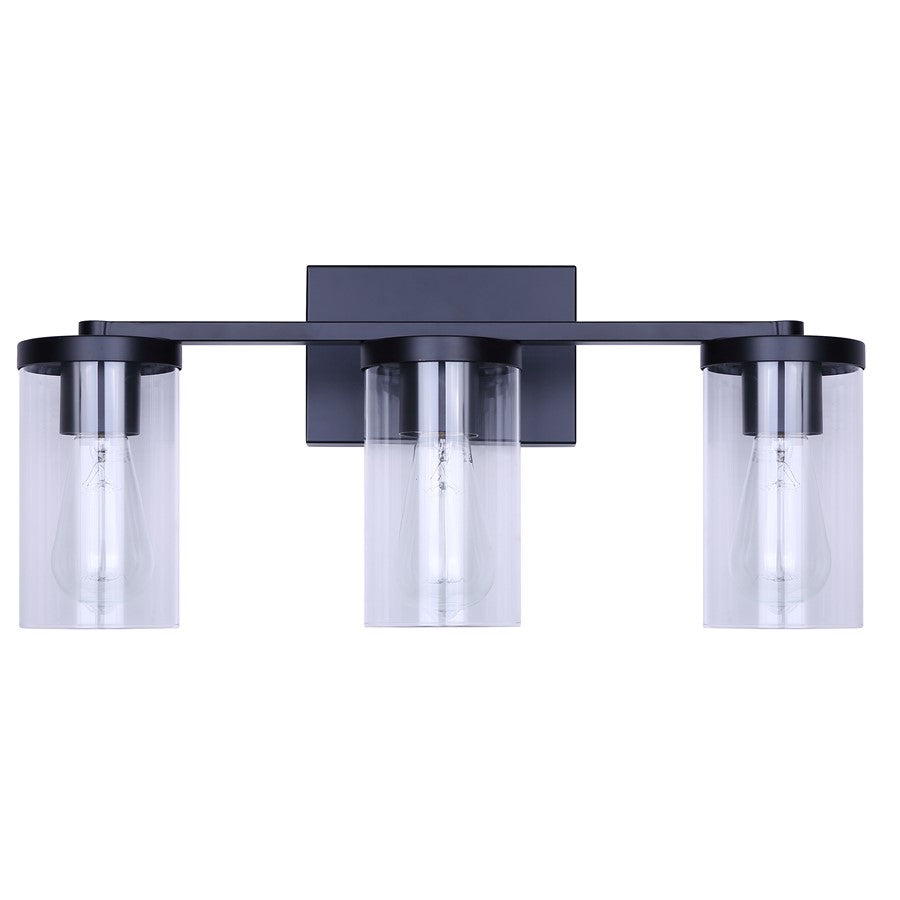 Canarm Britton 21in 3-Light Vanity Light | Industrial Matte Black and Clear Glass | Bathroom & Powder Room | 21 x 6 x 9.625 in | Model IVL1234A03BK