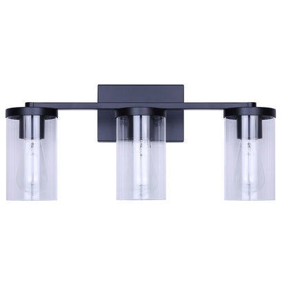 Canarm Britton 21in 3-Light Vanity Light | Industrial Matte Black and Clear Glass | Bathroom & Powder Room | 21 x 6 x 9.625 in | Model IVL1234A03BK