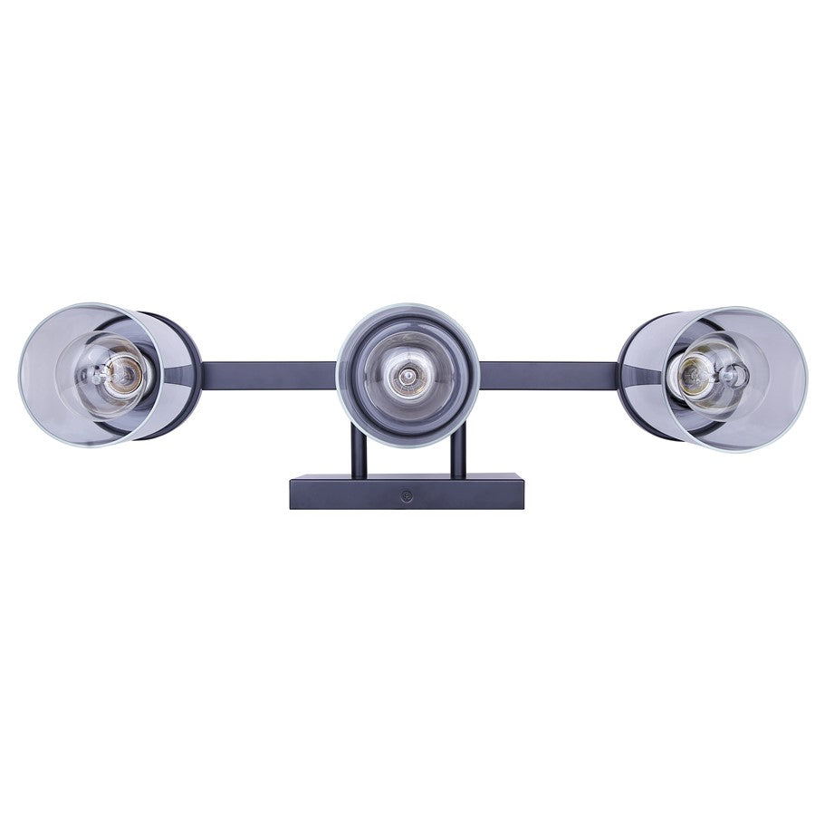 Canarm Britton 21in 3-Light Vanity Light | Industrial Matte Black and Clear Glass | Bathroom & Powder Room | 21 x 6 x 9.625 in | Model IVL1234A03BK
