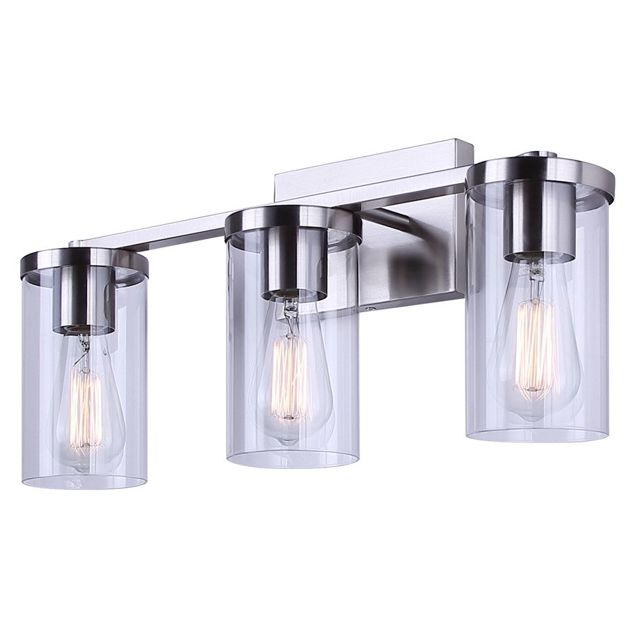 Canarm Britton 21in 3-Light Vanity Light | Modern Brushed Nickel and Clear Glass | Bathroom & Powder Room | 21 x 6 x 9.625 in | Model IVL1234A03BN