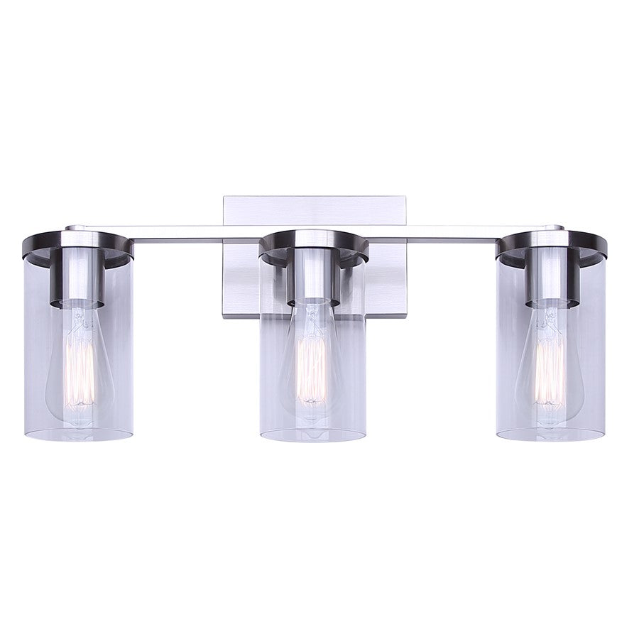 Canarm Britton 21in 3-Light Vanity Light | Modern Brushed Nickel and Clear Glass | Bathroom & Powder Room | 21 x 6 x 9.625 in | Model IVL1234A03BN