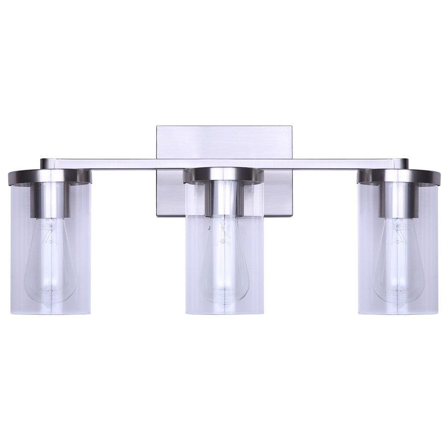 Canarm Britton 21in 3-Light Vanity Light | Modern Brushed Nickel and Clear Glass | Bathroom & Powder Room | 21 x 6 x 9.625 in | Model IVL1234A03BN