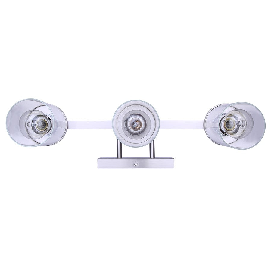 Canarm Britton 21in 3-Light Vanity Light | Modern Brushed Nickel and Clear Glass | Bathroom & Powder Room | 21 x 6 x 9.625 in | Model IVL1234A03BN