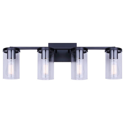 Canarm Britton 28in 4-Light Vanity Light | Industrial Matte Black and Clear Glass | Bathroom & Powder Room | 28 x 6 x 9.625 in | Model IVL1234A04BK