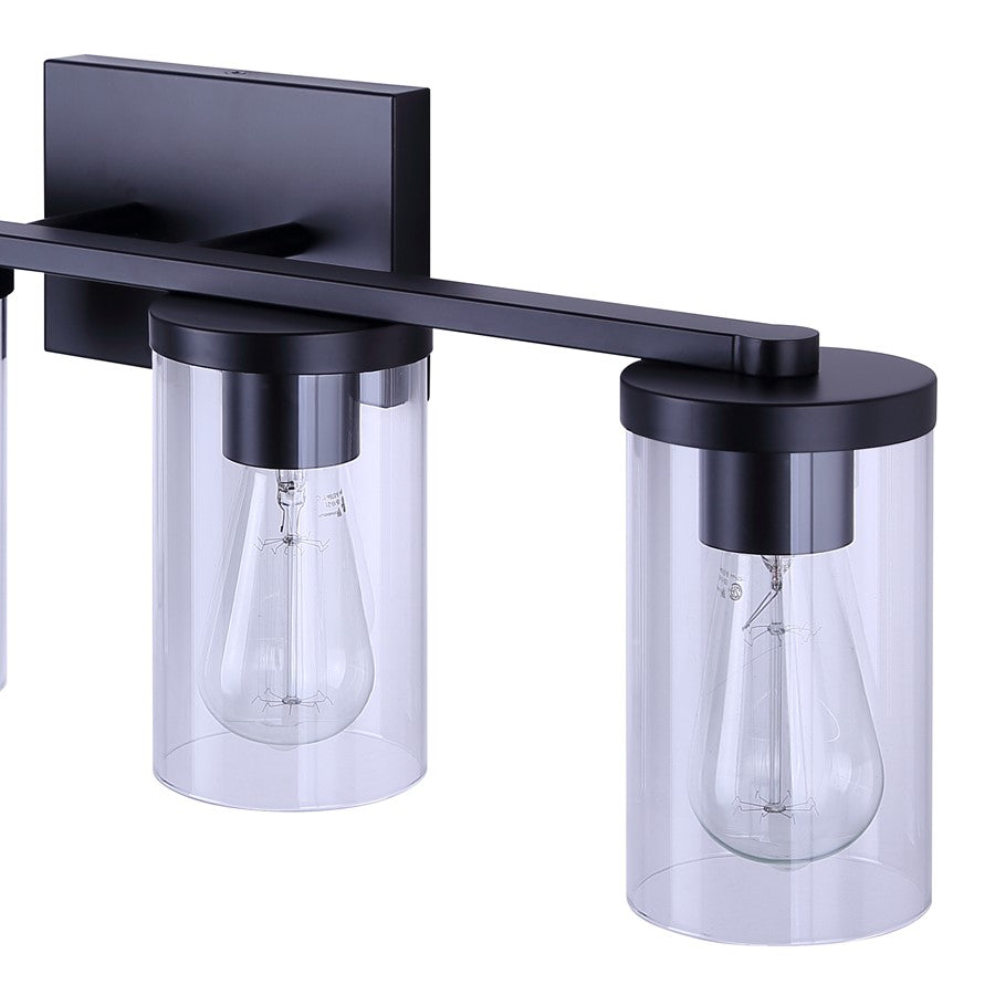 Canarm Britton 28in 4-Light Vanity Light | Industrial Matte Black and Clear Glass | Bathroom & Powder Room | 28 x 6 x 9.625 in | Model IVL1234A04BK