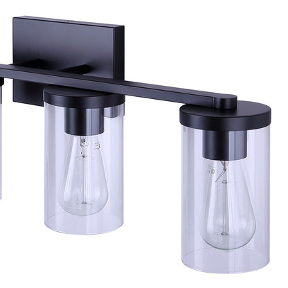 Canarm Britton 28in 4-Light Vanity Light | Industrial Matte Black and Clear Glass | Bathroom & Powder Room | 28 x 6 x 9.625 in | Model IVL1234A04BK