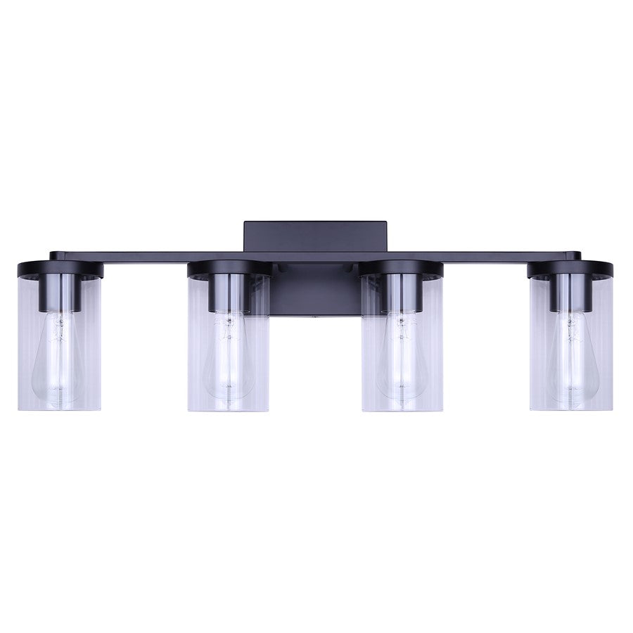 Canarm Britton 28in 4-Light Vanity Light | Industrial Matte Black and Clear Glass | Bathroom & Powder Room | 28 x 6 x 9.625 in | Model IVL1234A04BK
