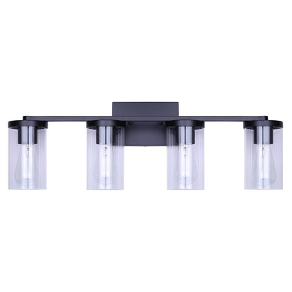 Canarm Britton 28in 4-Light Vanity Light | Industrial Matte Black and Clear Glass | Bathroom & Powder Room | 28 x 6 x 9.625 in | Model IVL1234A04BK