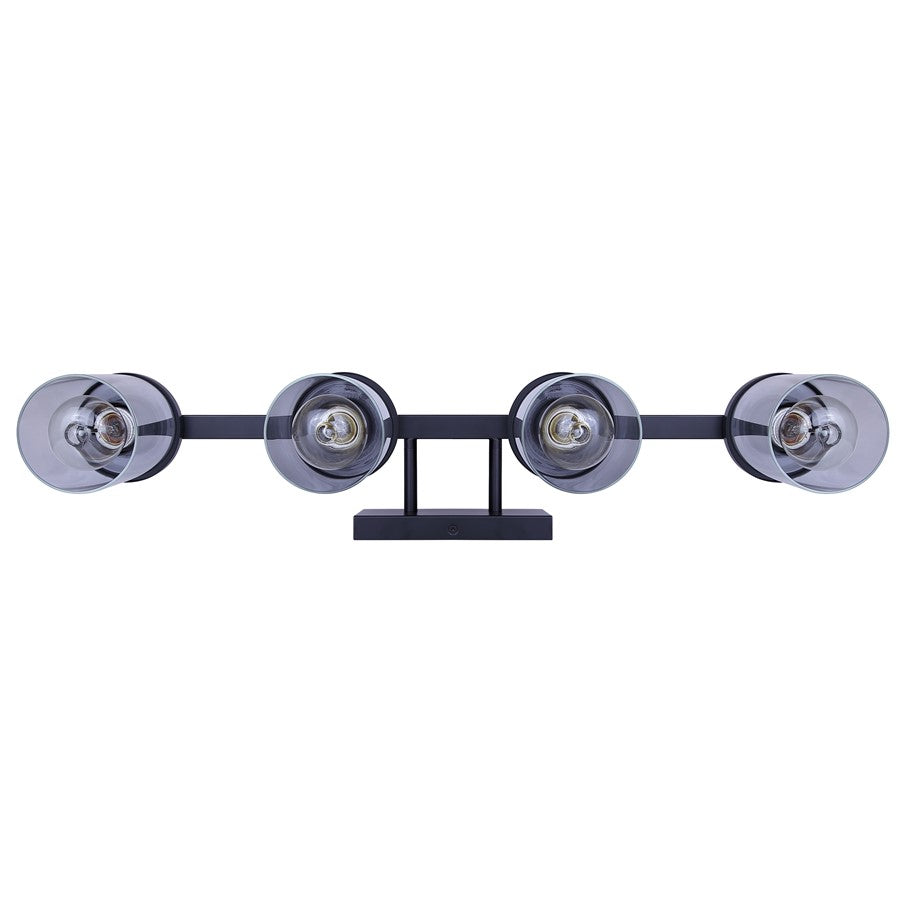 Canarm Britton 28in 4-Light Vanity Light | Industrial Matte Black and Clear Glass | Bathroom & Powder Room | 28 x 6 x 9.625 in | Model IVL1234A04BK
