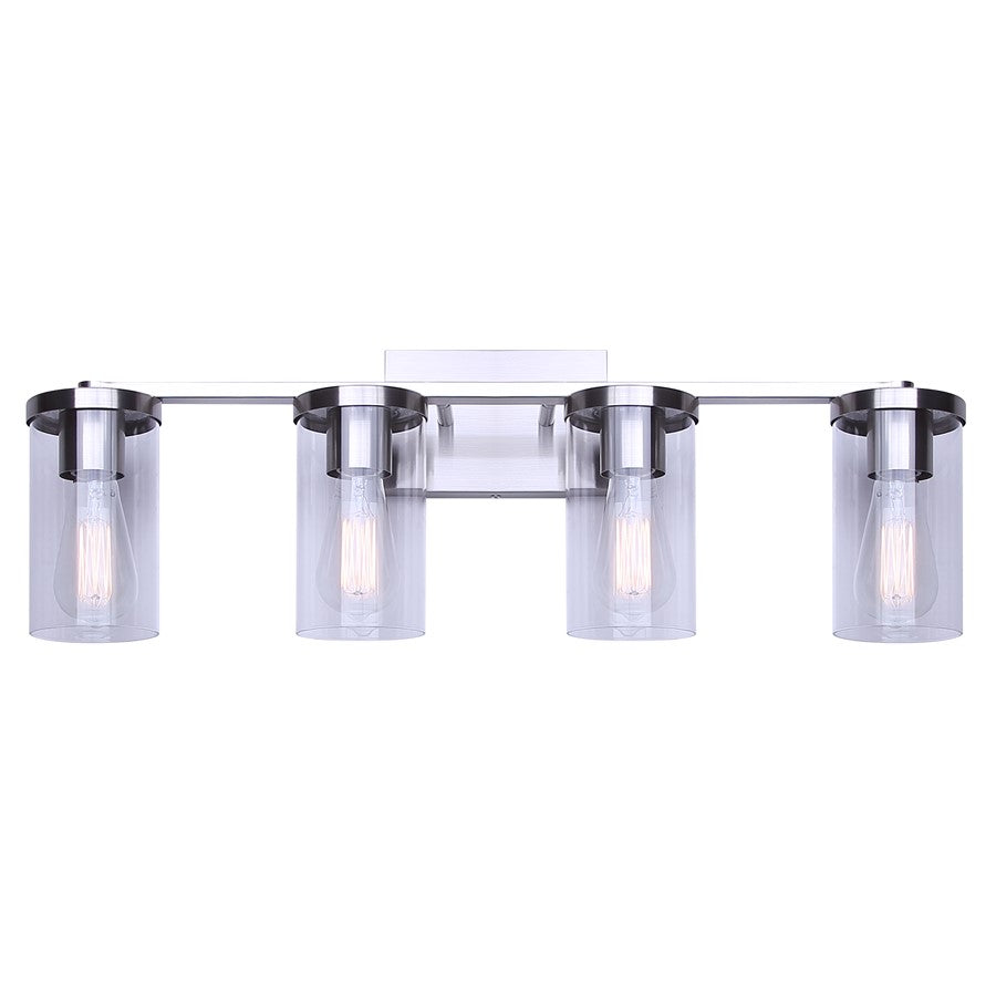 Canarm Britton 28in 4-Light Vanity Light | Modern Brushed Nickel and Clear Glass | Bathroom & Powder Room | 28 x 6 x 9.625 in | Model IVL1234A04BN