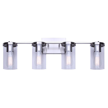 Canarm Britton 28in 4-Light Vanity Light | Modern Brushed Nickel and Clear Glass | Bathroom & Powder Room | 28 x 6 x 9.625 in | Model IVL1234A04BN