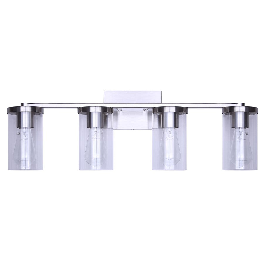 Canarm Britton 28in 4-Light Vanity Light | Modern Brushed Nickel and Clear Glass | Bathroom & Powder Room | 28 x 6 x 9.625 in | Model IVL1234A04BN