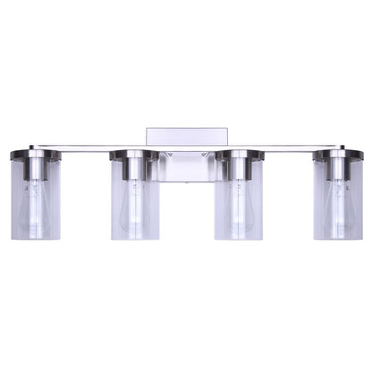 Canarm Britton 28in 4-Light Vanity Light | Modern Brushed Nickel and Clear Glass | Bathroom & Powder Room | 28 x 6 x 9.625 in | Model IVL1234A04BN