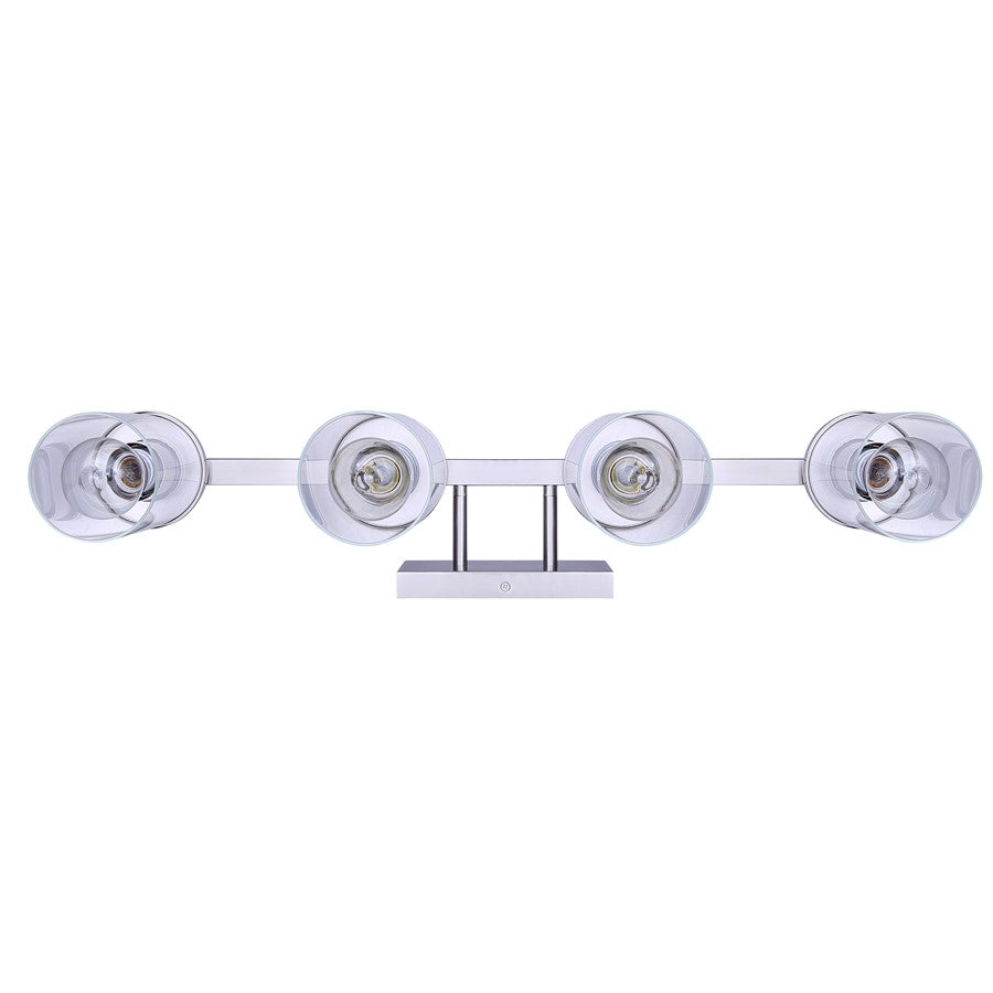 Canarm Britton 28in 4-Light Vanity Light | Modern Brushed Nickel and Clear Glass | Bathroom & Powder Room | 28 x 6 x 9.625 in | Model IVL1234A04BN